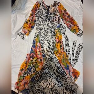 Floral and Leopard Print Maxi Dress